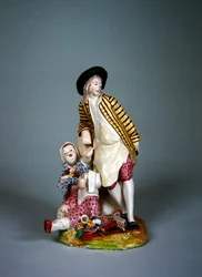 Sceaux manufacture statuette of a young cooper or blacksmith with his two daughters